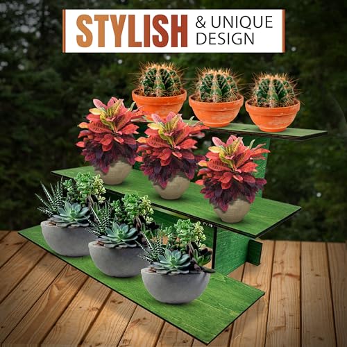 3-Tier Straight Retail Table Display Stand with Shelves for Products | 3 Step Straight Display Rack for Counter Top, Craft Shows, Farmers Market, Trade Shows, Pop ups, Soap Display, Candles (Green) - color: Green