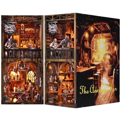 Book Nook Kit, Book Nook Kits for Adults DIY Booknook Model Build, DIY 3D Wooden Puzzle Bookend Booknook Bookshelf Insert Miniature Dollhouse Kit for Home Decoration - style: The Ancient Bar