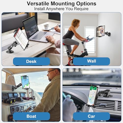 Keuvirya Heavy Duty Tablet Mount for Truck & Vehicle, Drill Base Tablet Holder for Truck with Aluminum Arm, Compatible with 4.7"-12.9" Tablets/iPad/Phones, iPad Truck Mount for Dashboard, Walls, Boat - size: Single arm