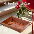 Engraved Leather Tray with Custom Name, Personalized Anniversary Idea for Him and Her, Jewelry Organizer Tray for Dresser, Desk, Nightstand, Office Keepsake Box for Men, Husband - style: Anniversary