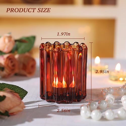 HAVITI 6 Pcs Votive Candle Holder, Amber Glass Vintage Candle Holders, Tealight Candle Holder for Boho Fall Wedding Centerpieces Dinner Party Table Decor - color: Amber