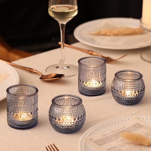 16 Pcs Blue Votive Candle Holders for Bridal Shower Decorations- Assorted Tea Light Candle Holders for Dusty Blue Wedding Decor, Baby Shower Table Centerpieces - color: Blue