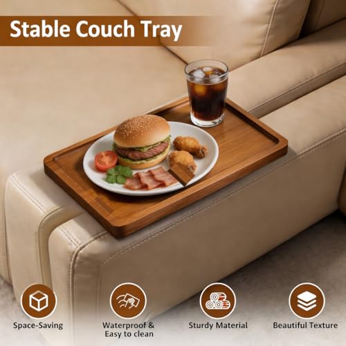 Acacia Wood Couch Tray Between Cushion, Folding Sofa Table Insert for Middle Organizer for Snacks, Drinks, Remotes,15x10.3-inch