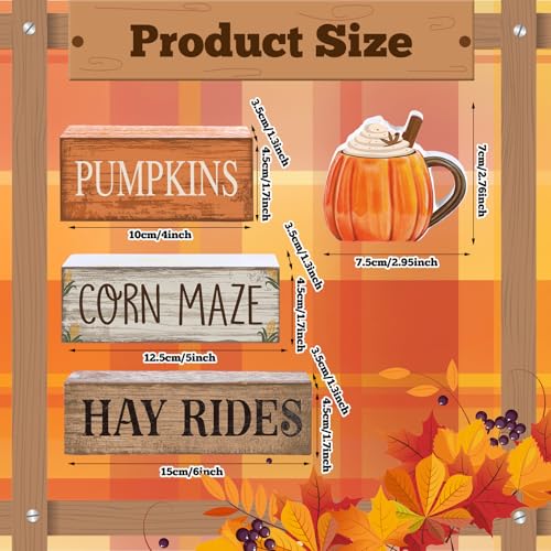 Lineshading 4 Pcs Thanksgiving Decorations for Home Thanksgiving Tiered Tray Decor Fall Cream Cups Table Decor Fall Centerpiece Rustic Cream Cups Block Sign Autumn Decorations for Home Kitchen Shelf - style: Cup