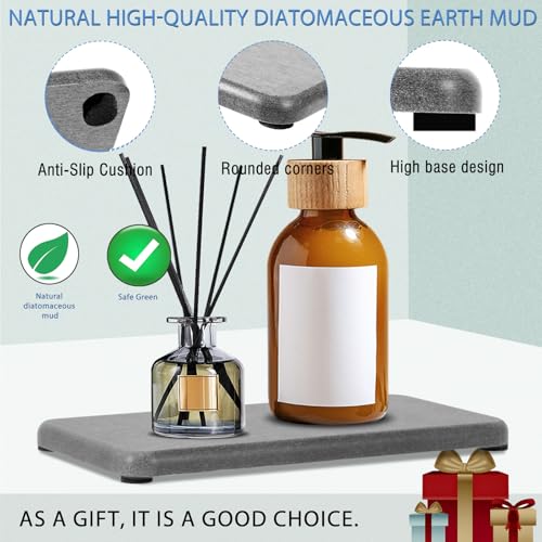 4PCS Water Absorbing Stone Tray, Stone Drying Tray for Bathroom Sink and Kitchen Counter, Fast Drying Diatomite Sink Coasters, Diatomaceous Coaster, Soap Dish Holders - color: Gray