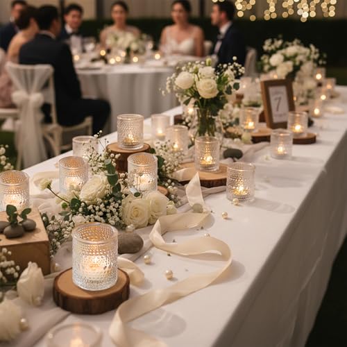 30 Pcs Clear Votive Candle Holders, Votive Candle Holders with Polka Dot Embossed for Table Centerpiece, Tealight Candle Holder for Weddings, Home Decor, Baby Shower, Special Occasions - color: Clear