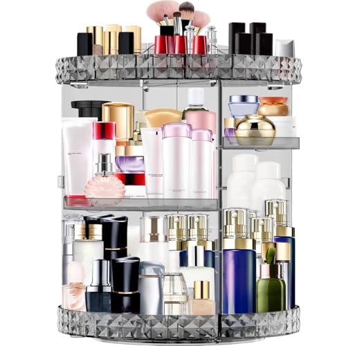 Makeup Organizer 360 Degree Rotating 7 Adjustable Layers Large Capacity Cosmetic Organizer Transparent Make Up Organizers and Storage - color: Grey
