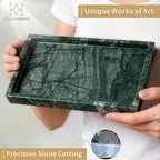 Large Bathroom Vanity Tray, Real Natural Marble Tray 12 inch, Emerald Green Marble Stone Toilet Tank Trays, Modern Dresser Trays, Countertop Organizer for Kitchen Counter, Soap Dispenser - color: Emerald Green 12-in Rect