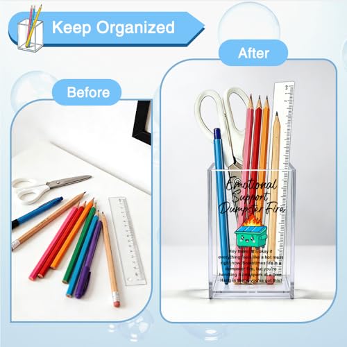 Emotional Support Dumpster Fire Acrylic Organizer Pencil Pen Holder, Dumpster Fire Bookmark Holder, Positive Stress Relief Desk Accessories Holder for WomenCoworker Boss Friend Sister - style: Dumpster Fire