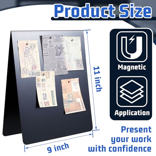 Leinuosen 1 Pcs 11 x 9 Inch Magnetic Bulletin Board Metal Magnet Board Magnet Display Stand for Tabletop Desktop Home Kitchen Office Decor (Black) - color: Black, size: 11 x 9 inch