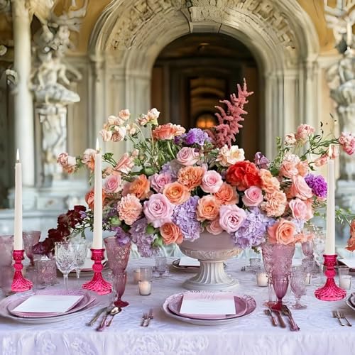 Glass Candlestick Holder,Striped Taper Candle Holders,Set of 6 Candle Stand for Table Centerpieces, Home Decor,Weddings,Festival and Parties (GCH002-Purple Dimond) - color: Gch002-purple Dimond