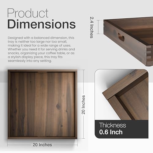 TIDITA 20 x 20 inch Square Wooden Ottoman Tray – Large Wooden Tray for Ottoman, Extra Large Ottoman Tray for Living Room, Coffee Table & Decorative Use (Walnut Color) - color: Walnut, size: 20" x 20" x 2.4"
