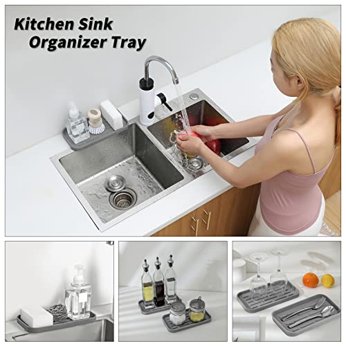 MicoYang Silicone Kitchen Sink Organizer Tray for Multiple Usage,Eco-Friendly Sponges Holder for Kitchen Bathroom Counter or Sink,Dish Soap Dispenser,Scrubber,Bottle,Cup (Grey, 10"×5.3") - color: Gray, size: 10" x 5.3" x 0.7"
