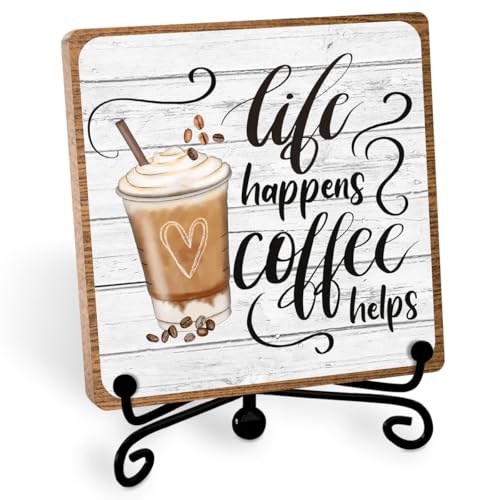 Coffee Lover Gifts for Women Men, Funny Coffee Bar Accessories, Table Decorations Supplies, Desk Shelf Cubicles for Bar Decoration Plaque Gifts - style: coffee sign 10