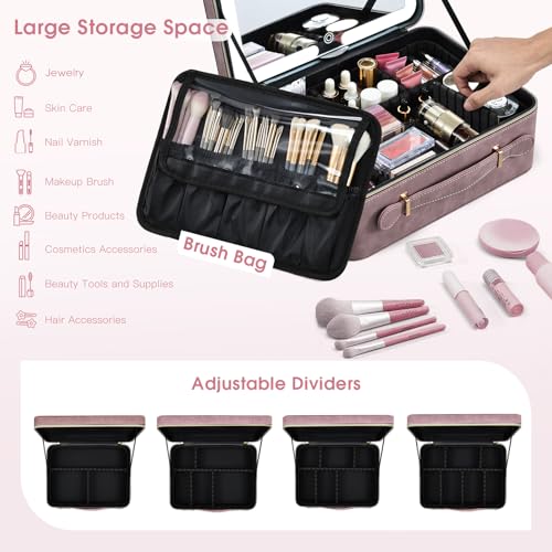Faquenc Makeup Case with LED Lighted Mirror 11.4 Inch Travel Makeup Bag Adjustable Brightness in 3 Colors Cosmetic Organizer Artist Storage Bag with Dividers Brush Holder Bag Vanity Purple - color: WA-Purple 11.4 Inch, size: 2-Medium
