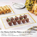 Mint Living-Elegant Plastic Serving Tray & Platter Set (3pk)-Clear & Gold Rim Disposable Serving Trays & Platters for Food - Weddings, Parties, Dessert Table, Cupcakes - 8x13 inches (Clear + Gold) - color: Clear + Gold (3 Pack)