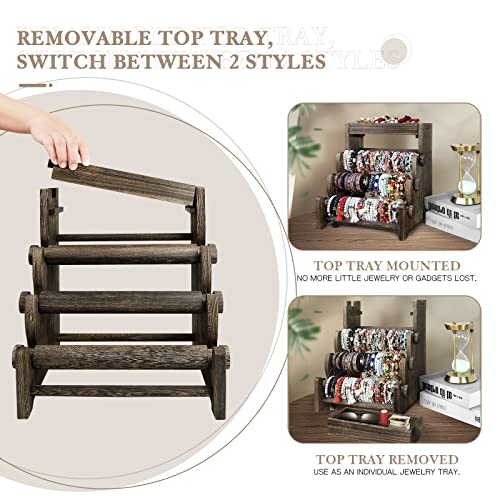 LadyRosian 4 Tier Wooden Bracelet Holder, Bangle Watch Necklace Display Storage Jewelry Holder Stand Display Organizer (Brown-box) - color: Brown 4-Tier Box