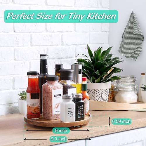 9" Acacia Wood Lazy Susan Turntable Organizer, Lazy Susan for Table Top Cabinet Dining Pantry Countertop Cupboard Organization, Decorative Tray for Kitchen Bathroom Decor Coffee Bar Accessories - color: Acacia, size: 9" with Low Rim