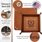 Personalized Valet Tray, Custom Engraved Leather Keys Tray for Men - Catchall Tray Organizer for Entryway Table, Unique Dad Birthday Gift from Daughter Son, Father Day - color: Personalized