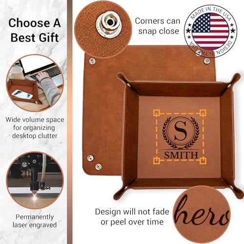 Personalized Valet Tray, Custom Engraved Leather Keys Tray for Men - Catchall Tray Organizer for Entryway Table, Unique Dad Birthday Gift from Daughter Son, Father Day - color: Personalized