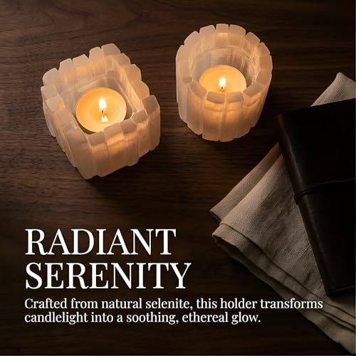 Selenite Tea Light Holder, Natural Selenite Crystal Candle Holders with Different Shapes, for Home Decor, Meditation, Yoga, Reiki, Gifts (Square Irregular Cup)