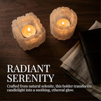 Selenite Tea Light Holder, Natural Selenite Crystal Candle Holders with Different Shapes, for Home Decor, Meditation, Yoga, Reiki, Gifts (Square Irregular Cup)