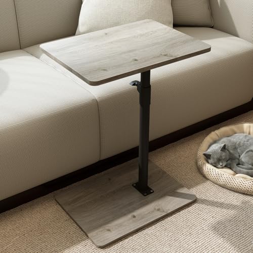 YUHFERA Sofa Armrest Tray Table for Couch - 360 Swivel Height Adjustable C Shaped End Table for Small Spaces, Snack Side Table for Bed or Chair with Phone & Tablet Slot (Gray, Enlarged) - color: Taupe, size: Enlarged