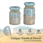 Romadedi Beach Pillar Candle Holder - Terracotta Distressed Blue Teal Ocean Theme Decor Drift Bottle Design Nautical Rustic Farmhouse Gift for Coastal Home Bathroom