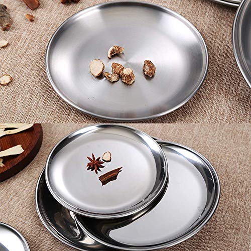 Stainless Steel Plates 2 Set 7 Inch Metal Dinner Dishes for Snack,Outdoor Camping,Steak plate - Shatterproof Dishwasher Safe Stainless Steel Dishes - size: Silver 7 Inch