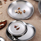 Steel Plates 2 Set 8 Inch Metal Round Dinner Plate Dishes for Serving/Snack/Camping, Dishwasher Safe Metal Dinner Plate - size: Silver 8 Inch