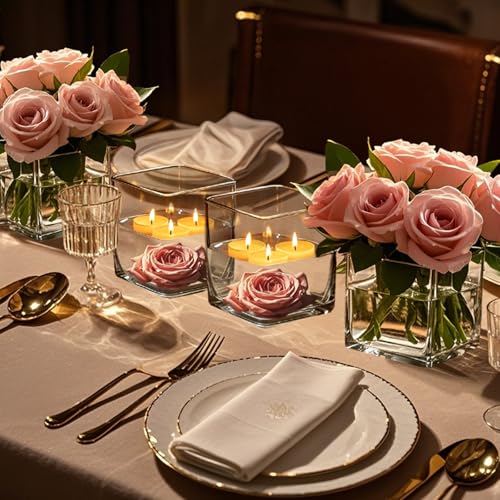 CONNOO 6 Pack Square Glass Vase 5" x 5" x 5", Clear Bulk Flower Vases for Centerpieces, Square Glass Cube Vase Floating Candle Holders for Wedding Party Home Decor - size: 6 Pack 5 Inch