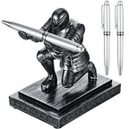 Spakon Knight Pen Holder with 2 Pens Resin Desk Organizers and Accessories Funny Executive Pen Stand Fancy Cool Office Gadgets Cool Desk Decorations for Men Home Supplies(Classic,Iron)