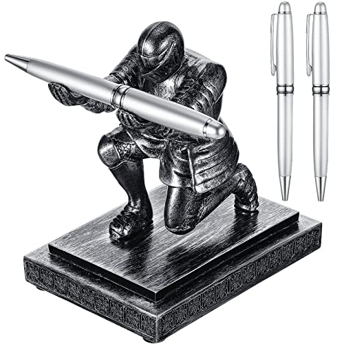 Spakon Knight Pen Holder with 2 Pens Resin Desk Organizers and Accessories Funny Executive Pen Stand Fancy Cool Office Gadgets Cool Desk Decorations for Men Home Supplies(Classic,Iron)