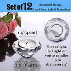 GOLDEAL 12 PCS Clear Glass Diamond Shaped Tealight Candle Holder,Votive Candle Holders Bulk Use for Wedding, Party,Dinner, Home Decor, for 1.5" Tealight (Diamond)