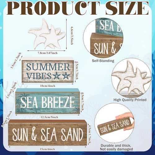 Yuntau 4 Pcs Summer Beach Decorations for Home Beach Tiered Tray Decor Starfish Coastal Rustic Starfish Wooden Block Table Sign Stacked Book Nautical Table Centerpiece for Farmhouse Office Desk Shelf - style: Retro Starfish