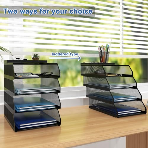 Natwind 4-Tier Paper Organizers,Desk Organizer,Stackable Paper Tray, Desk Accessories,Metal Mesh Desktop Organizer,Letter Trays,File Document Storage Rack for for Home, Office, School (Black) - color: Black, size: 4 tier