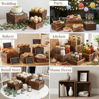 8 PCS Wooden Buffet Risers, Nesting Rustic Wood Display Stands, Multi-Size Dessert Table Display Set for Catering, Wedding & Party Events