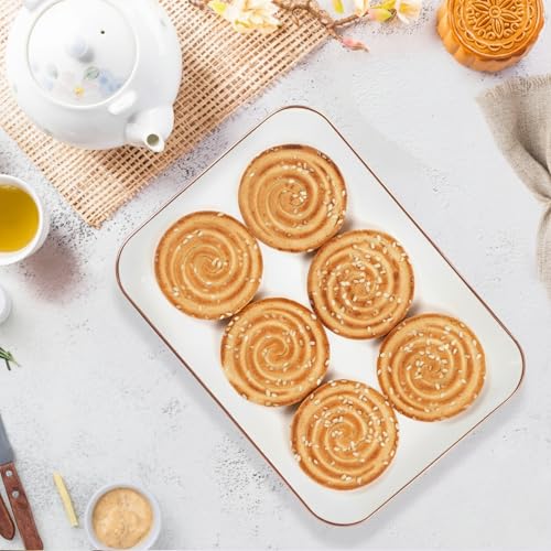 3 Pack Rose Gold Plastic Serving Trays for Party - Rose Gold Serving Tray 8 x 11 Inch - Heavy Duty Dessert Trays for Food - Rectangular Party Serving Trays for Entertaining - color: White and Rose Gold Rim
