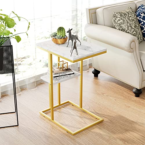 Easy Paws C Shaped End Table,Small Side Table for Couch and Bed, Gold Snack Couch Table for Small Spaces, Living Room, Bedroom,Bedside(Gold) - color: Gold, size: 1pc