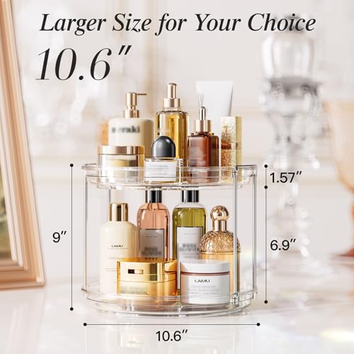 LAMU 3 Pack 10.6'' 2-Tier Lazy Susan Turntable Organizer Rotating Spice Rack Organization for Cabinet, Kitchen, Pantry, Countertop, Bathroom, Vanity, Makeup Organizer, Clear - color: Clear, size: 10.6in 3 Pack
