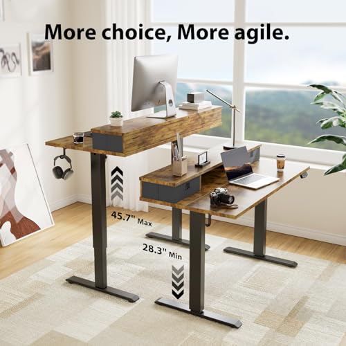 Agilestic 40 x 24 Inches Height Adjustable Electric Standing Desk with 2 Drawers, Stand Up Electric Standing Desk Adjustable Height, Sit and Stand Computer Table with Splice Board, Rustic Brown - color: Rustic Brown, size: 40 x 24 Inches with 2 drawers