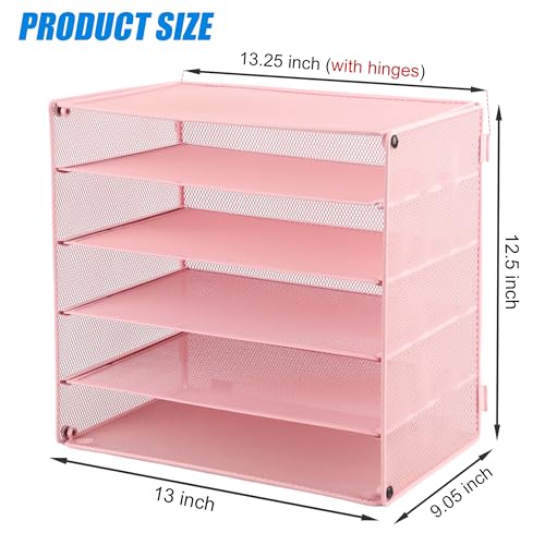 EASEPRES 5 Slot Mesh Desk Organizer Tray, File Paper Letter Folder Holder Desktop Paper Sorter Mail Organization Rack Storage Accessories, for Office Home School Classroom, Pink - color: 5 Tier Pink