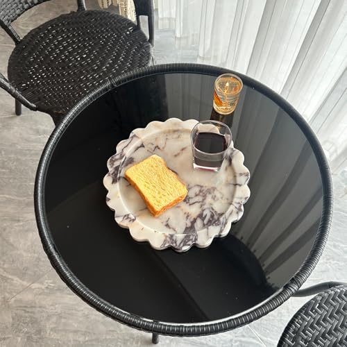 11" Round Marble Tray with Scalloped Edge, Calacatta Viola Marble Decorative Tray for Coffee Table - color: Calacatta Viola