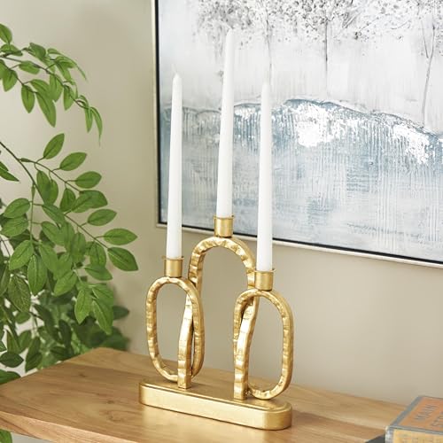 Deco 79 Metal Decorative Candle Holder Interlocked Chains Candle Stand with Rectangle Base, Candlestick Holder 9" x 2" x 10", Gold - color: Gold, size: 9" x 2" x 10"