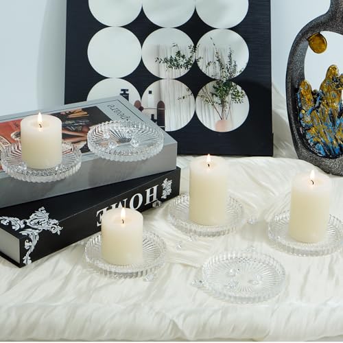 Candleholder Glass Candle Holder Plates Set of 6, Round Glass Candle Tray Plates for Dining Wedding Christmas Party Evening Light, Clear - color: Clear