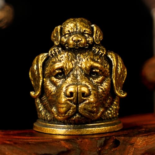CHOVY Solid Brass Dog Head Sculptures Set Big Small Vintage Figurines 100% Pure Brass, Handcrafted Collectible Animal Statues, Mid-Century Modern Desk Decor for Office, Study Oddities Collections - color: Dog Heads