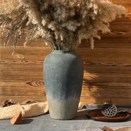 Ceramic Rustic Farmhouse Vase, 12 Inch Black Handmade Pottery Flower Vase for Home Decor, Rustic Living Room Decor, Wedding Gifts, Shelf & Table Decoration - color: Black, size: Small
