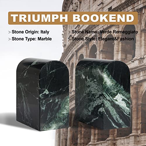 Koville Italian Natural Marble Bookends for Shelves, 13LBS Ultra Non-Slip Book Ends, Heavy Duty Marble Book Holders Organizer, Bookshelf Apartment Decor for Movies/CDs/Video Games(Verde Remeggiato) - color: Green Marble-verde Remeggiato, size: 13lb