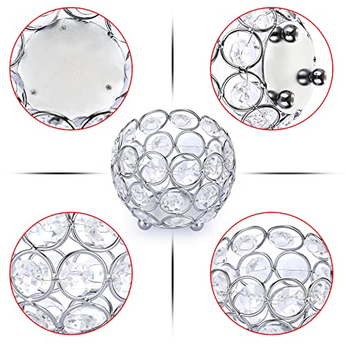 OwnMy Set of 4 Crystal Bowl Tealight Holders Small Round Votive Candle Holders, Silver Crystal Tea Light Candle Lanterns Candle Stands for Dining Table Centerpieces Wedding Decors - color: Silver