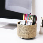 lizimandu Round Leather Art Supply Organizer,Remote Control Holder,360 Degree Spinning,Multi-Functional Pencil Holder,4 Compartments Desktop Stationary Organizer(1-Yellow Black) - color: 1-Yellow Black